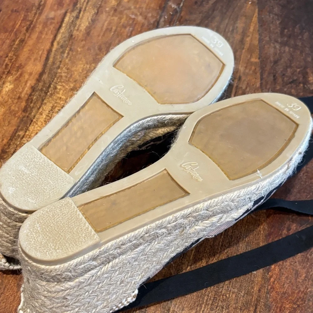 Diane von Furstenberg X Castaner Espadrille Wedge Sandals Black and Tan